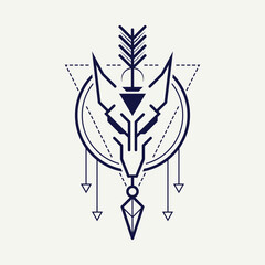 illustration of an arrow pattern tattoo design with a wolf head