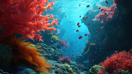 Underwater fairy tale: bright coral reefs come to life under water, filling the world with colors