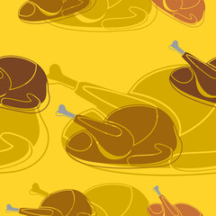 Editable Roasted Turkey Flat Style Vector Illustration in Various Positions as Seamless Pattern for Creating Background of Thanksgiving Day Related Design