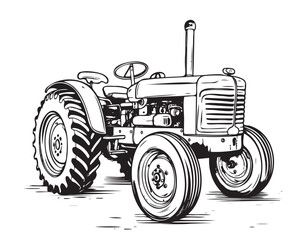 Retro Tractor Sketch Hand Drawn Graphic Farm Transport Vector illustration