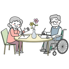 絵を描くシニアの男女