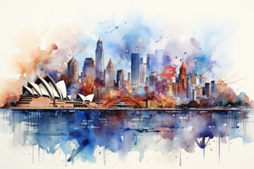 Images of Sydney city with watercolor effect 