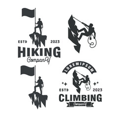 silhouette of climbing hiking outdoor adventure expedition vintage logo vector template - obrazy, fototapety, plakaty
