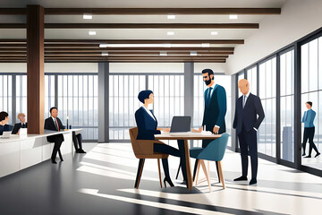 Fototapeta premium Business people communicating at trade fair, meeting, flat illustration, Business Fair Vectors.