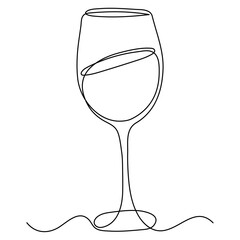 Continuous one line art drawing cocktail, summer fresh drink and glass outline vector illustration
