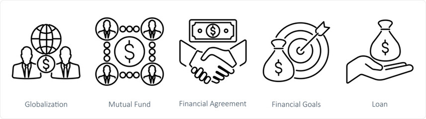 A set of 5 Finance icons as globalization, mutual fund, financial agreement - obrazy, fototapety, plakaty