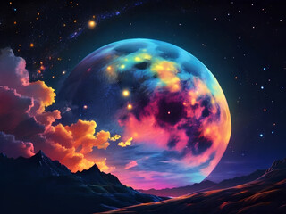Fototapeta na wymiar Celestial Canvas Luna's Radiant Brushstrokes Illuminate the Night Sky in a Captivating Animated Display