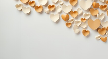 Valentine's day background with white and orange paper hearts.