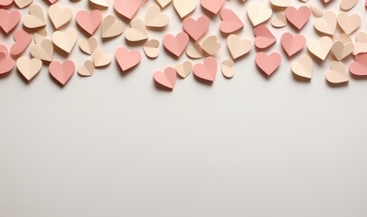 Obraz na płótnie Canvas Valentine's day background with pink and beige paper hearts