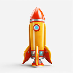 A colorful rocket ship on a white background