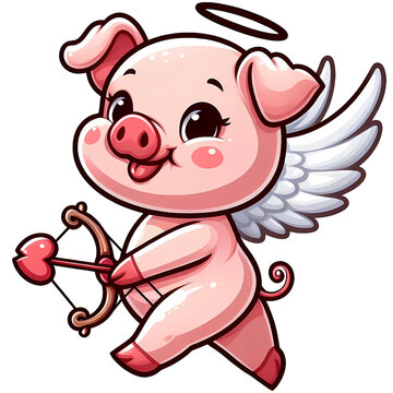 Cute cupid Baby Pig Valentine's day illustration.