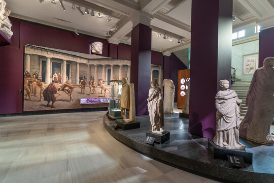 Istanbul, Turkey - December 28, 2023 : Istanbul Archaeological Museums interior view in Turkey
