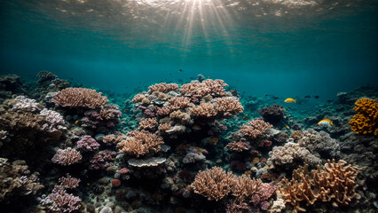 Fototapeta na wymiar Reef with a variety of hard and soft corals and tropical fish. maldives indian ocean