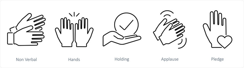 A set of 5 Hands icons as non verbal, hands, holding