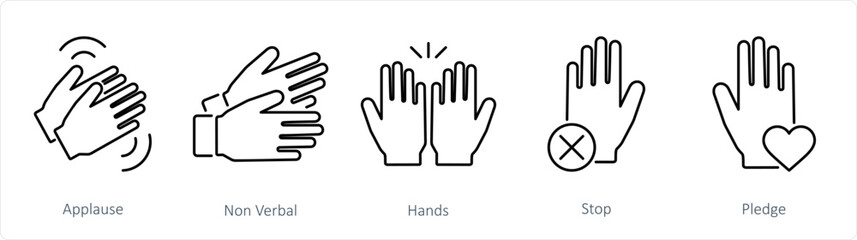 A set of 5 Hands icons as applause, non verbal, hands - obrazy, fototapety, plakaty
