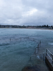 Cloudy view of Bondi Beach, Sydney, Australia.