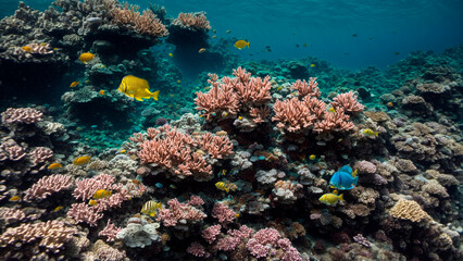 Naklejka na ściany i meble underwater world with corals and tropical fish