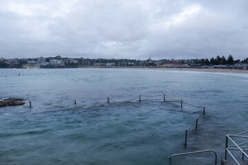 Cloudy view of Bondi Beach, Sydney, Australia.