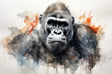 gorilla watercolor painting - obrazy, fototapety, plakaty