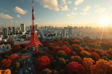 Images of Tokyo japan with a watercolor effect