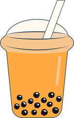 Delicious cartoon bubble milk tea with tapioca pearl.
