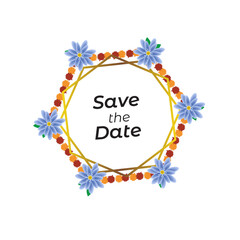 Save the date with marigold flowers garland decoration for wedding invitation with transparent background