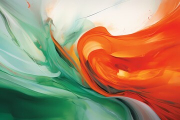 A whirlwind of emerald green and fiery reds captures the essence of dynamic abstraction, frozen in...