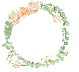 Watercolor Green and White floral clipart, Greenery flowers clipart, Hand painted White rose bouquet png for Invitation,Card,Wedding,engangement, etc.