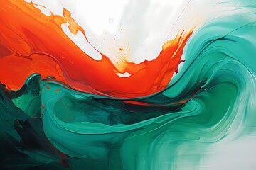 A whirlwind of emerald green and fiery reds captures the essence of dynamic abstraction, frozen in...