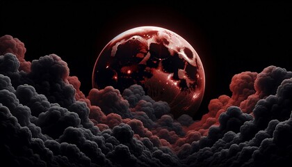 Red moon with black clouds