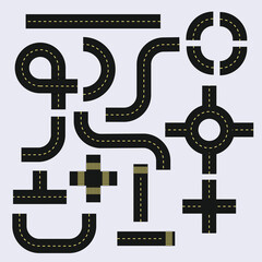 Obraz premium Collection of Connectable Asphalt Street Roads with Marking