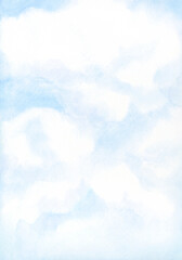 Watercolor Painting. Clouds in the blue sky