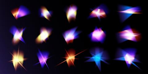 
Light crystal shiny hologram bokeh. Set of transparent color effects.