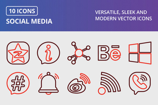 Social Media Thick Line Two Colors Icons Set