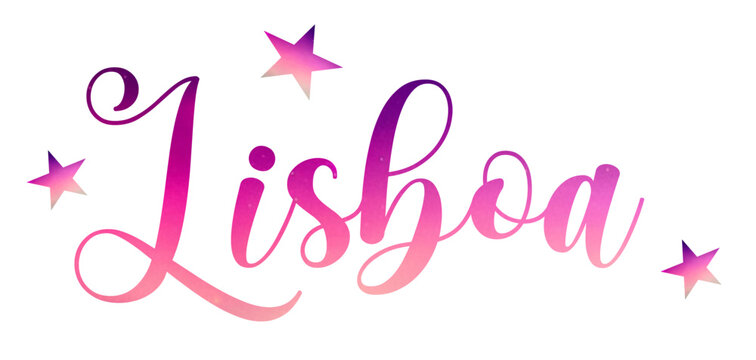 Lisboa - city name writen, vector graphics, pink color