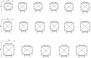 vector sketch illustration of a collection of simple elevator designs with scale details 