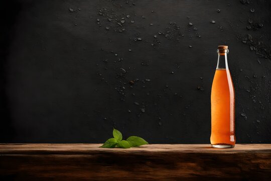 glass bottle beverage  template , orange flavored soda or beer brand advertising , dark slate background
