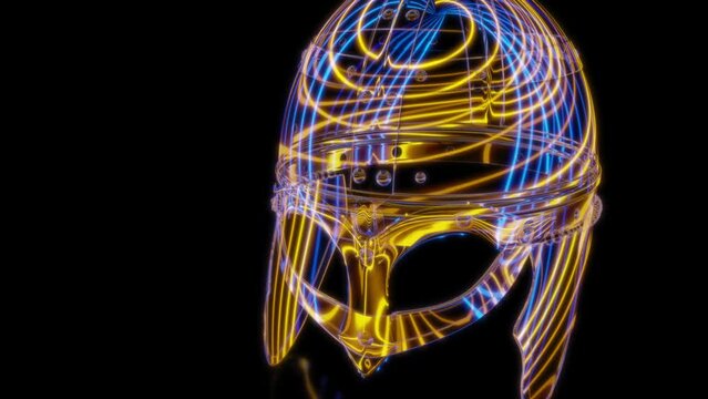Rendering 3D animation, Spangenhelm helmet PL model on a black background