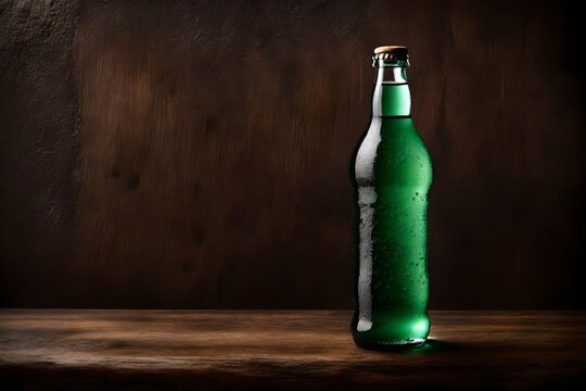 glass bottle beverage  template , dark green beverage or beer brand advertising