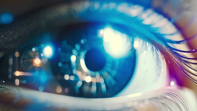 A magnified view of a human eye, highlighting the role of the illusory truth effect in making people more likely to believe in a conspiracy theory the more they hear about it.