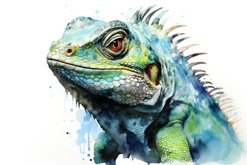 Obraz premium green iguana painting portrait on white background