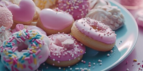 Valentine's Day treats, sweet dessert for birthdays, weddings, flat lay views, soft pastel color