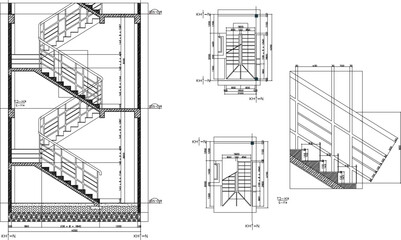 vector sketch illustration of a collection of detailed designs for house stairs with a size scale