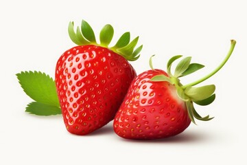 strawberry close-up on a white background. illustration. a red berry with leaves.