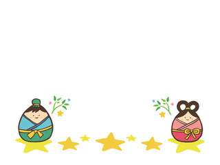 Cute July 7th Tanabata handwritten illustration of Orihime and Hikoboshi Vega and Altair 