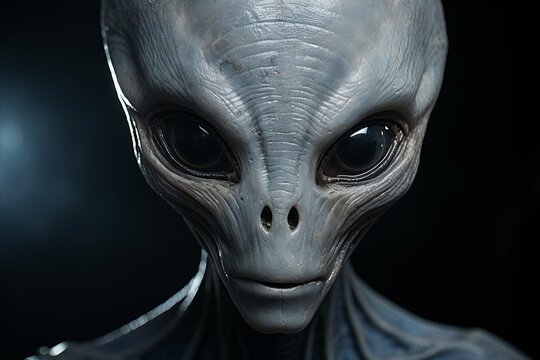 Detailed Illustration of Extraterrestrial with Gray Skin and Almond Shaped Eyes