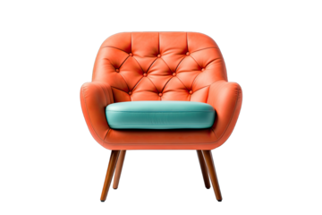 Single Coral Modern Chair With Button Tufted On Transparent Background