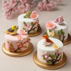 Birds and Cherry Blossoms Cakes 