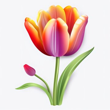 Orange and purple tulip flower with a closed bud