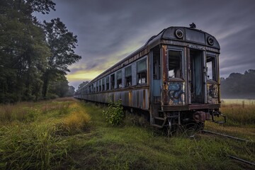 Fototapeta na wymiar Old Train. Capturing the Soul of Decommissioned Trains in a Stunning Photographic Journey Through Time and Decay